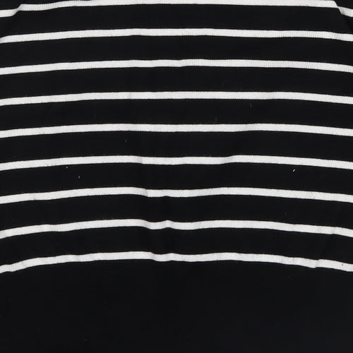Petite Womens Black Striped  Basic T-Shirt Size 14
