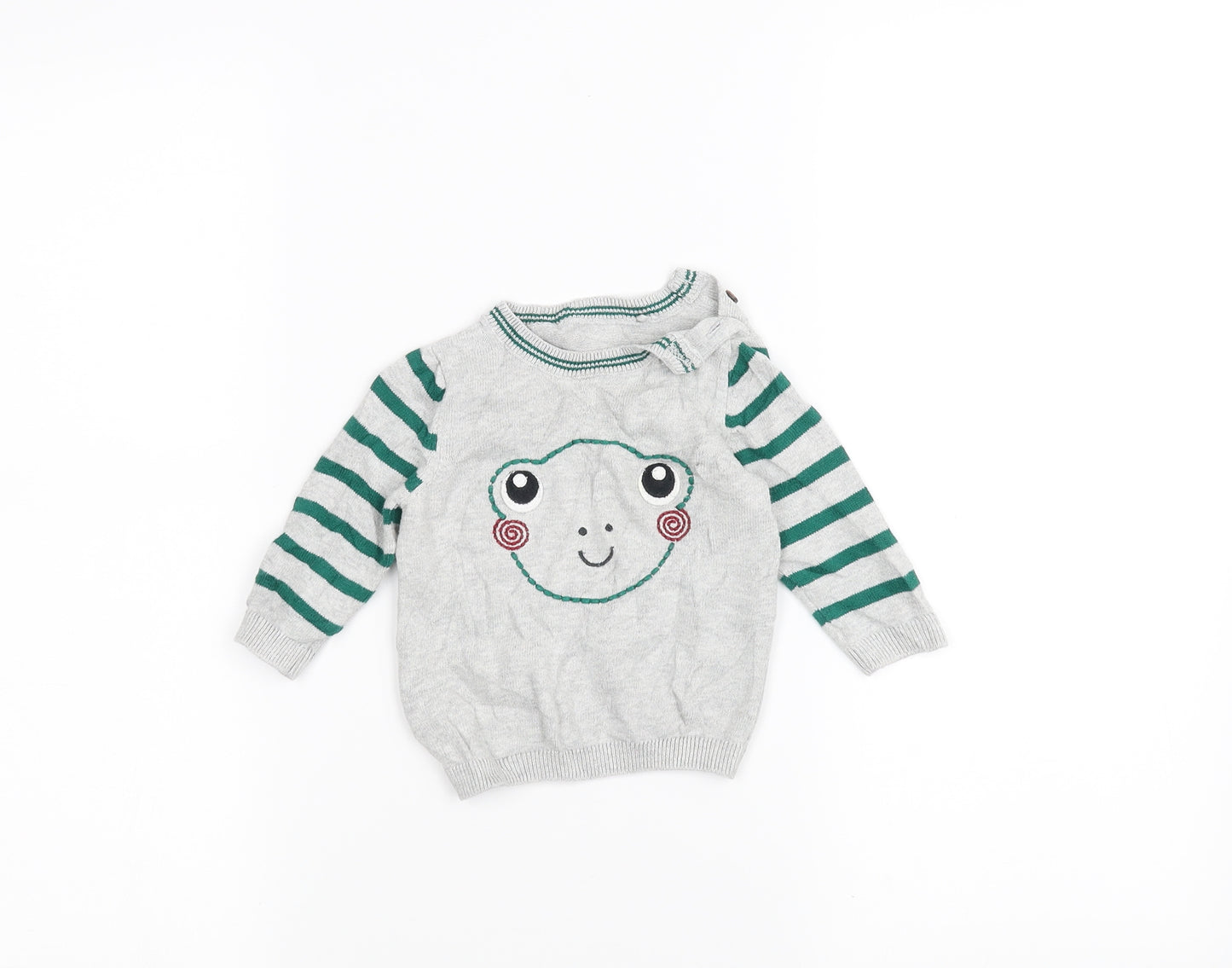 TU Baby Grey Striped  Pullover Jumper Size 0-3 Months  - Frog