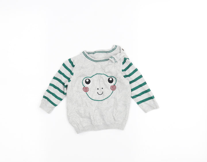 TU Baby Grey Striped Pullover Jumper Size 0-3 Months - Frog