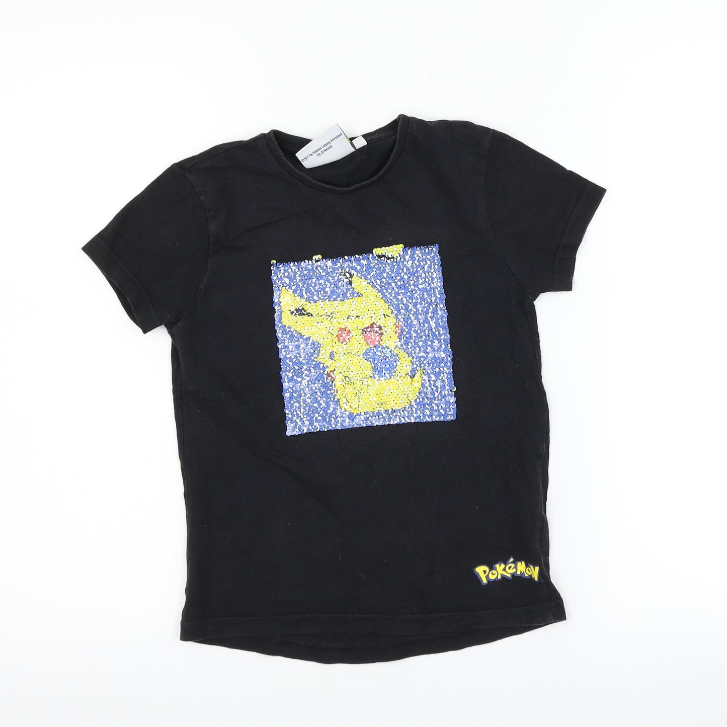 Primark Boys Black   Basic T-Shirt Size 6-7 Years  - Pokemon Pikachu