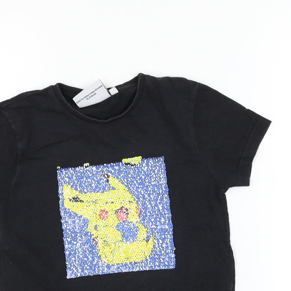 Primark Boys Black   Basic T-Shirt Size 6-7 Years  - Pokemon Pikachu