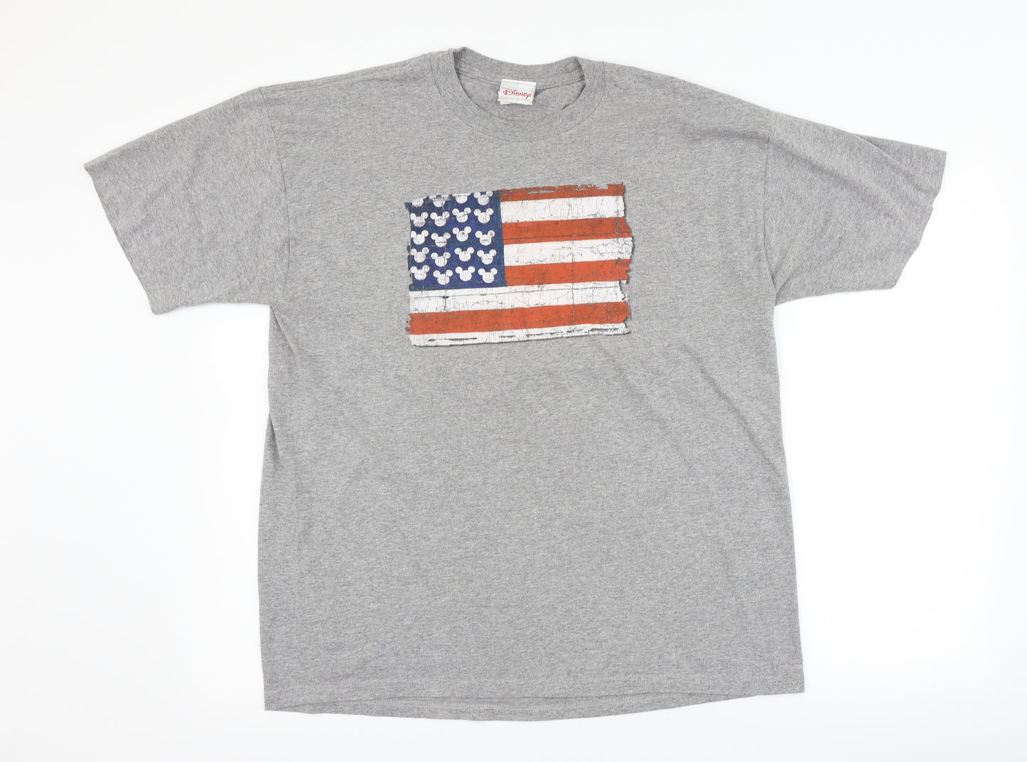 Disney Mens Grey    T-Shirt Size L  - disney american flag