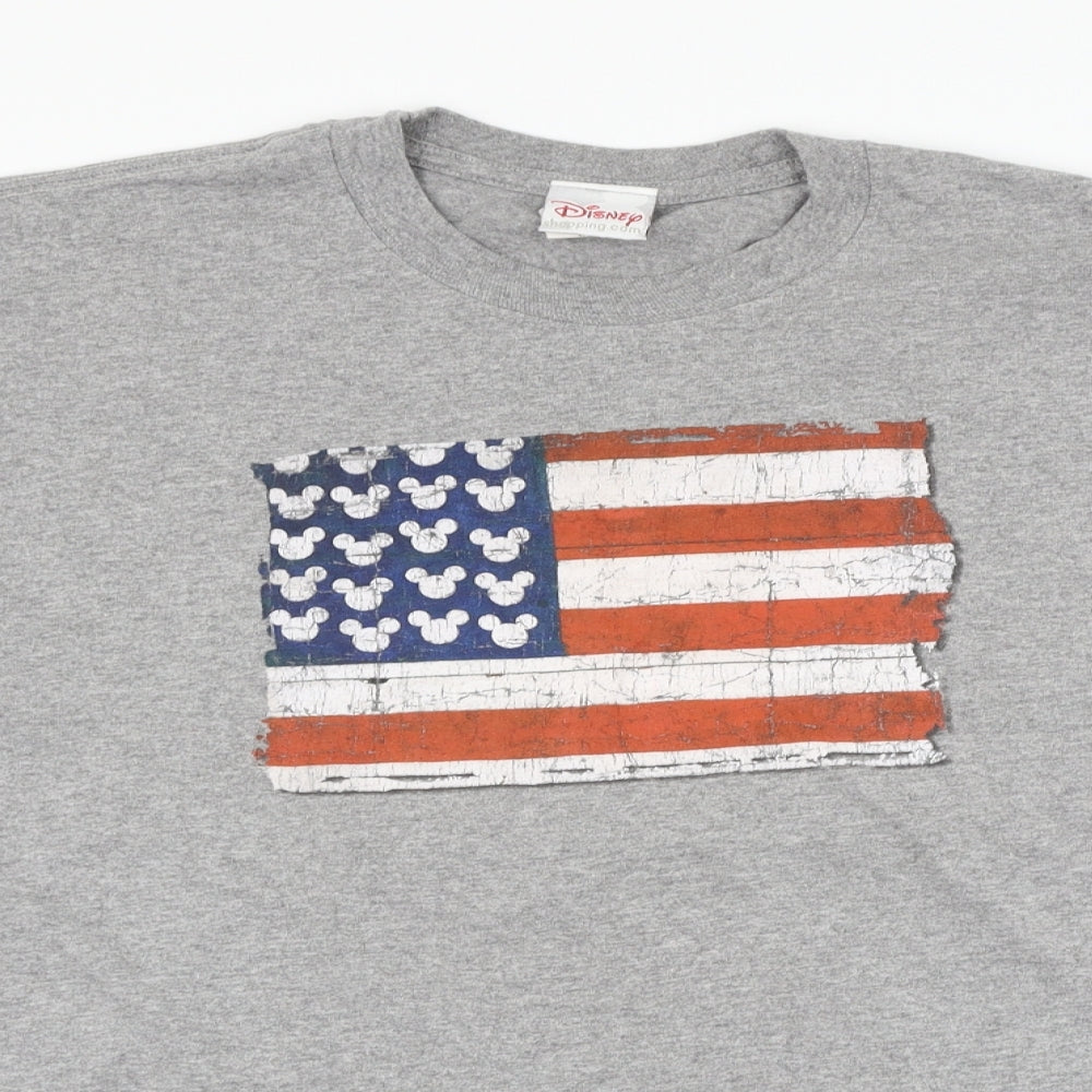 Disney Mens Grey    T-Shirt Size L  - disney american flag