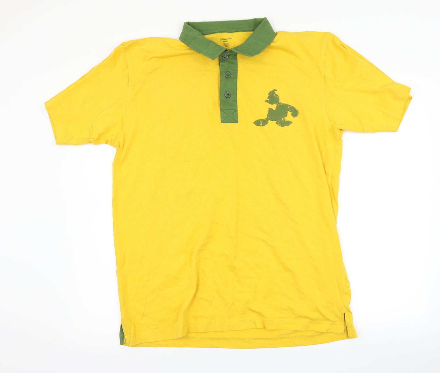 Disney Mens Yellow    Polo Size L  - disney donald duck