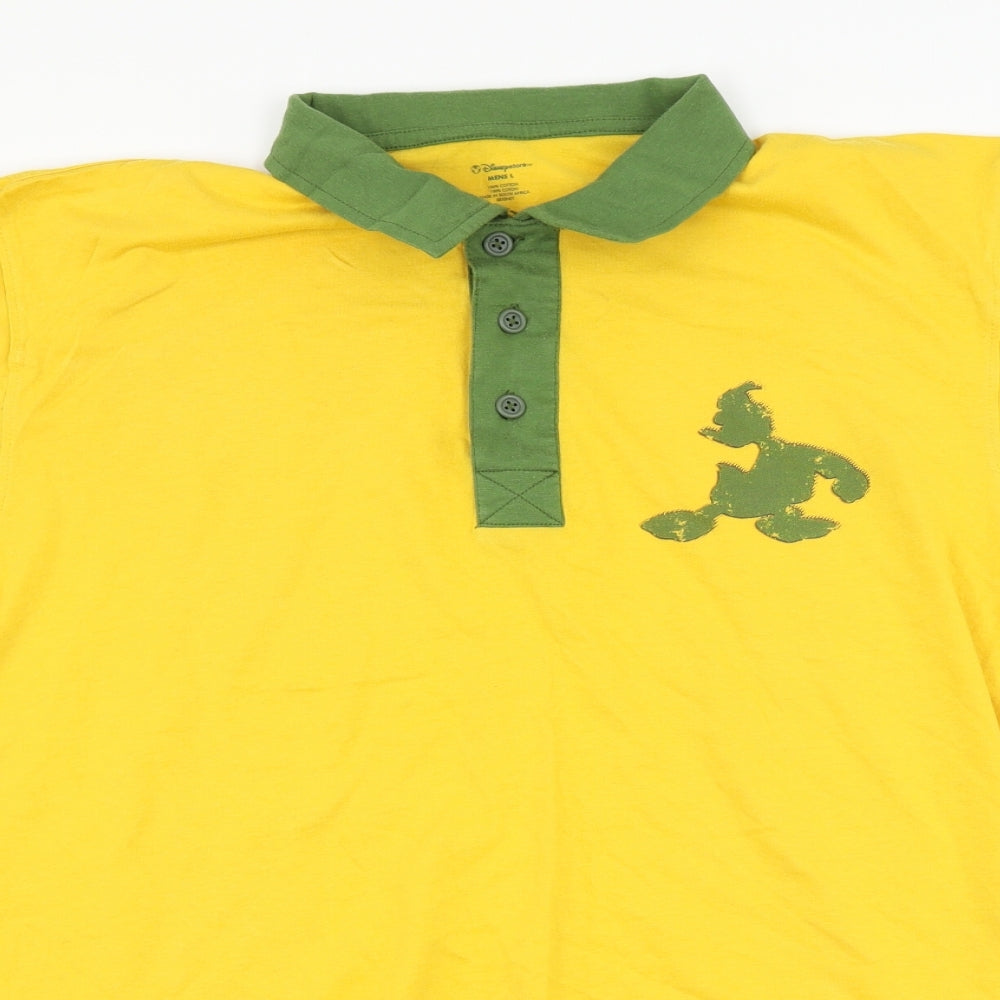Disney Mens Yellow    Polo Size L  - disney donald duck