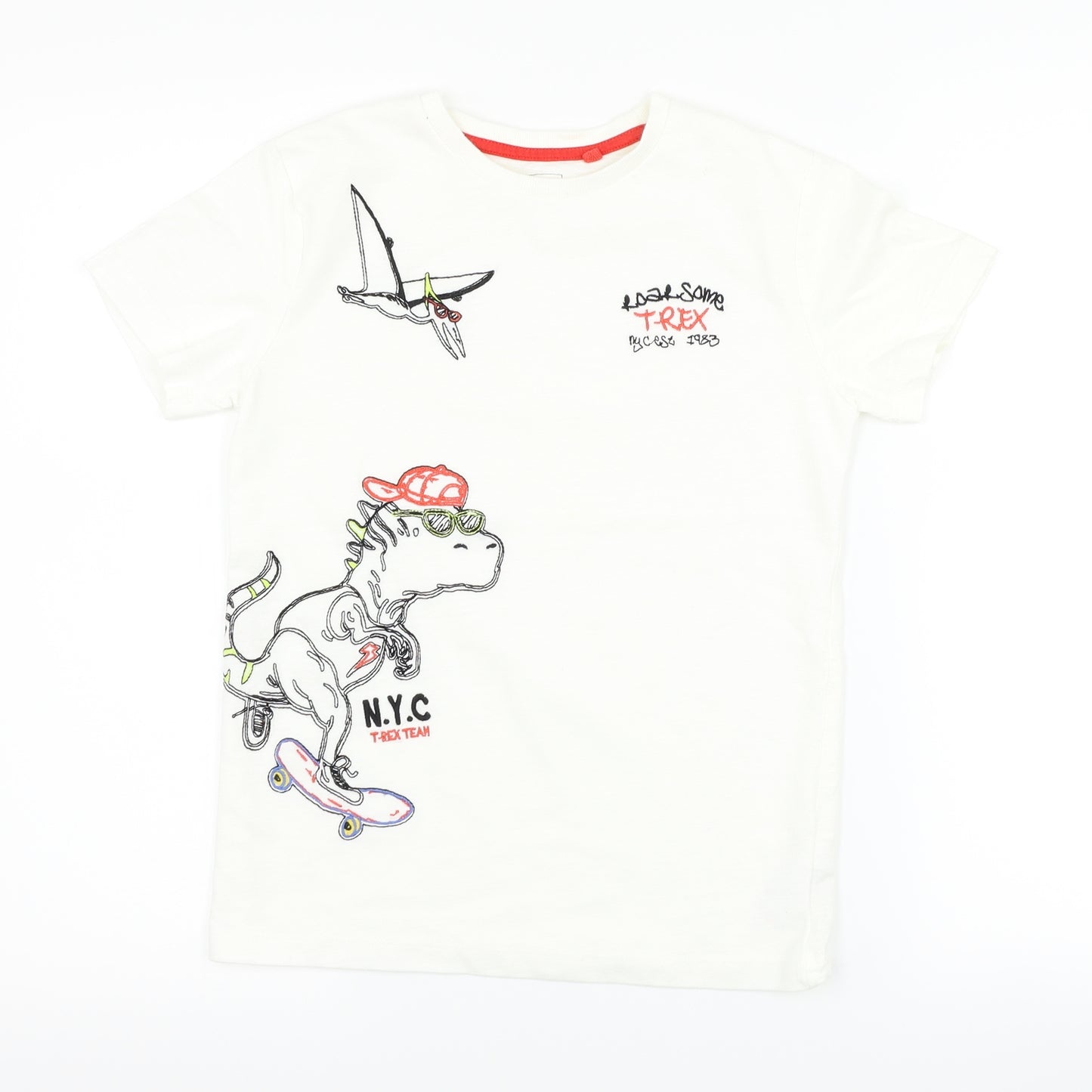 NEXT Boys White   Basic T-Shirt Size 9 Years  - dinosaur