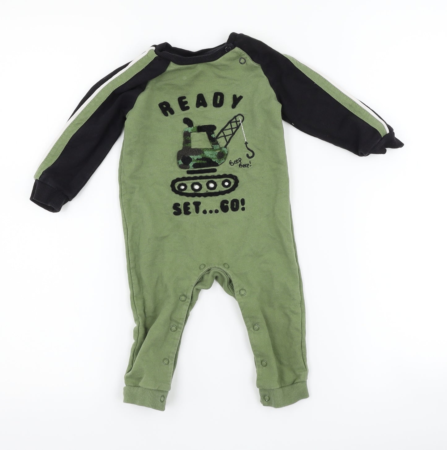 F&F Boys Green Camouflage  Babygrow One-Piece Size 9-12 Months  - digger
