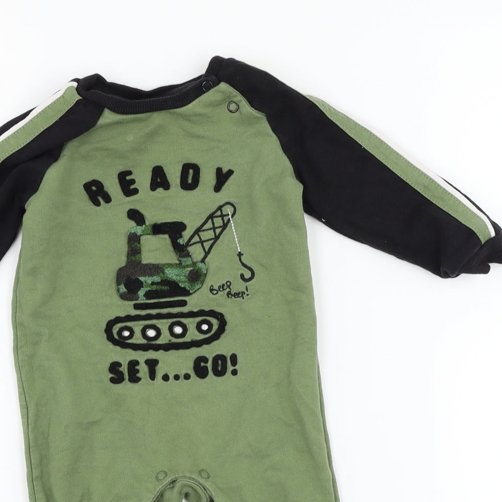 F&F Boys Green Camouflage  Babygrow One-Piece Size 9-12 Months  - digger