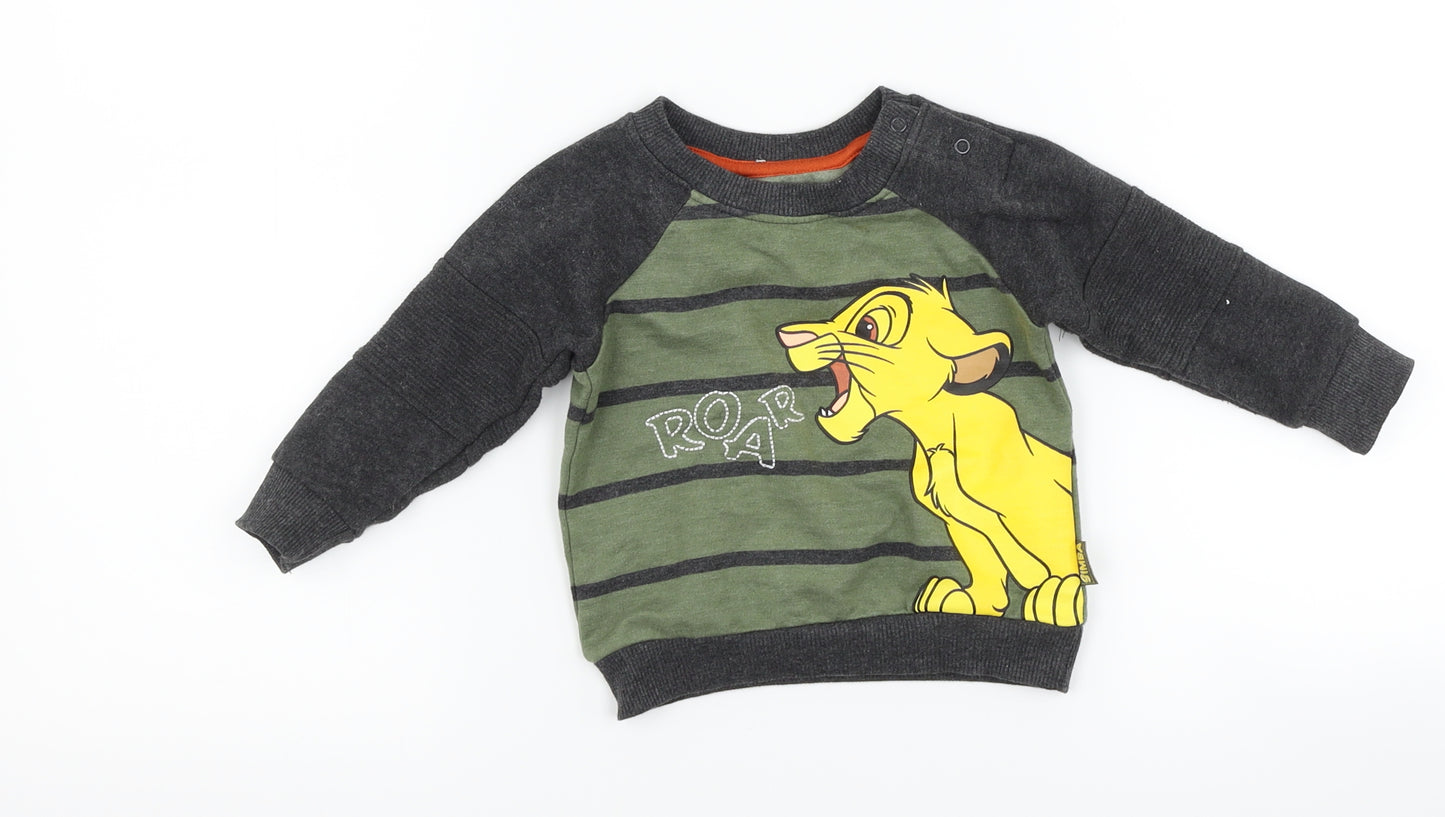 Primark Boys Green Striped  Pullover Jumper Size 6-9 Months  - disney the lion king
