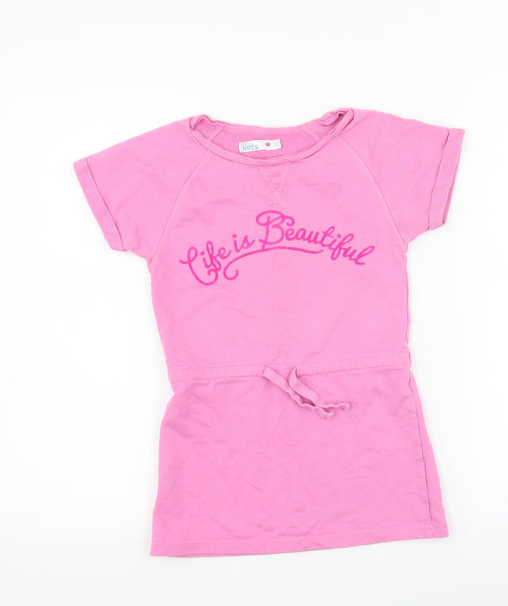M&Co Girls Pink   Basic T-Shirt Size 6-7 Years  - life is beautiful