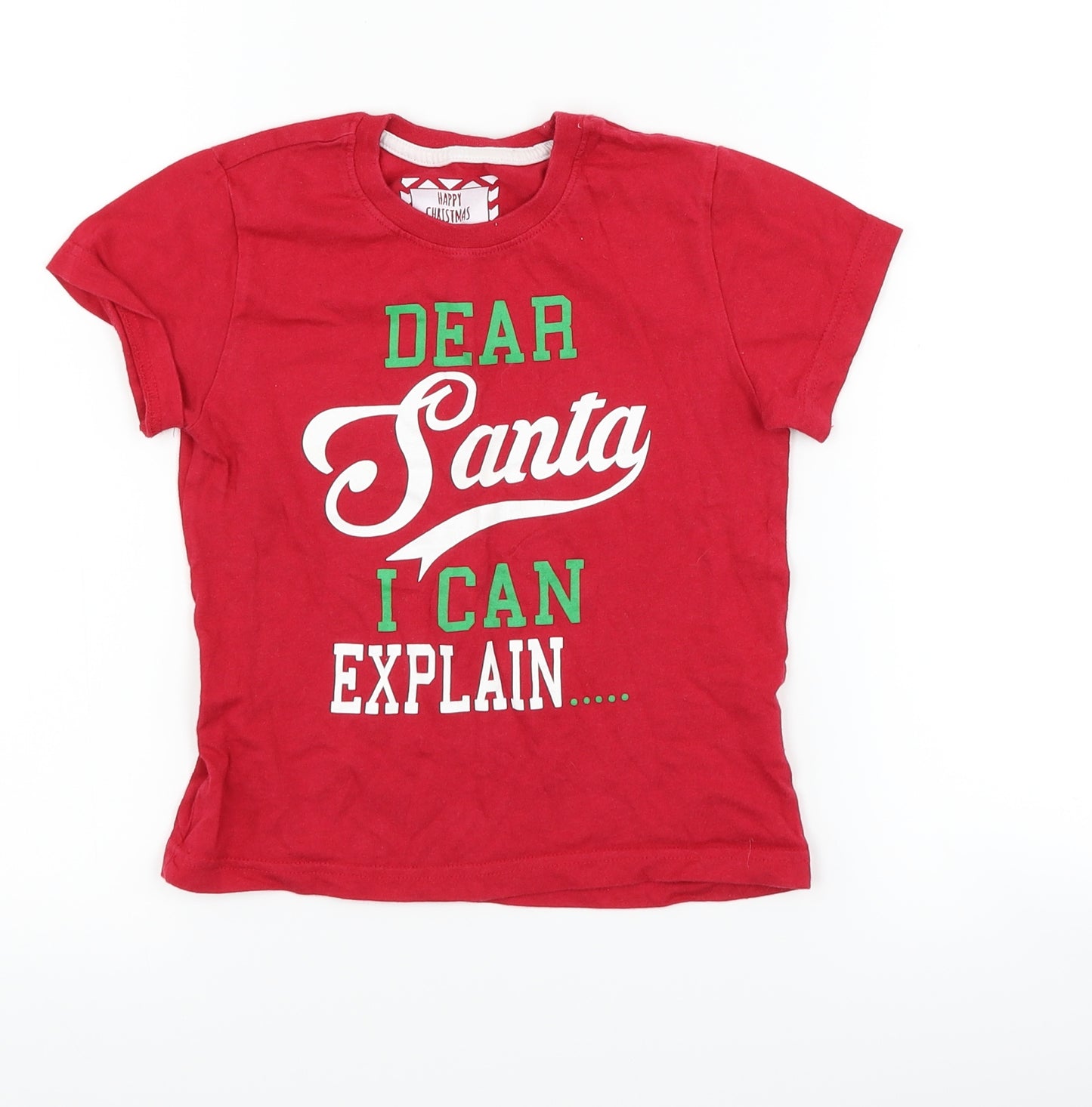 Primark Boys Red   Basic T-Shirt Size 4-5 Years  - christmas slogan