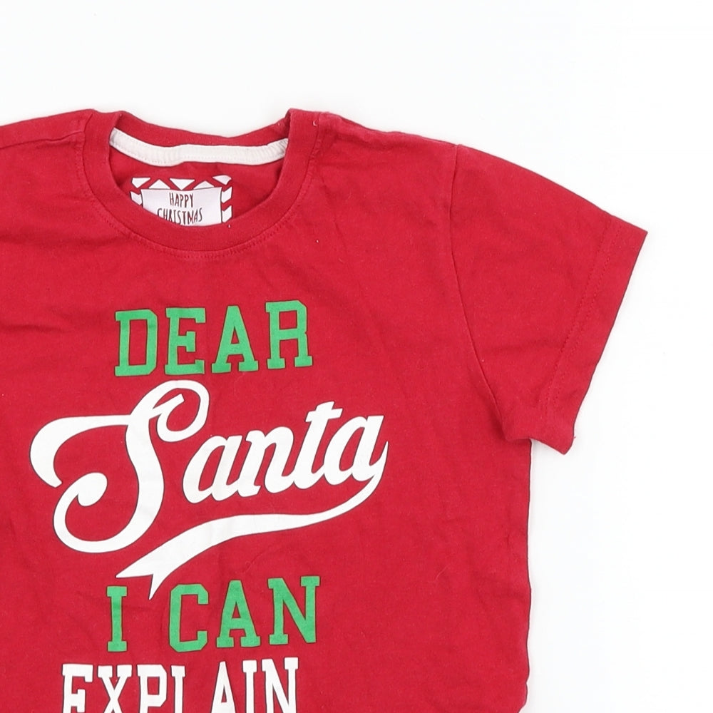 Primark Boys Red   Basic T-Shirt Size 4-5 Years  - christmas slogan