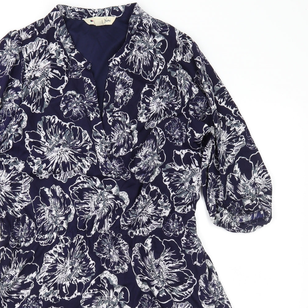 Yumi Womens Blue Floral  Fit & Flare  Size 12