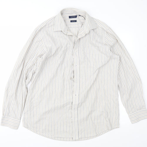 Taylor & Wright Mens Brown Striped   Button-Up Size 16.5