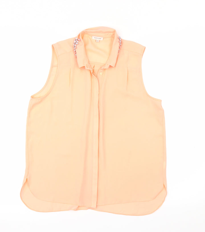River Island Womens Orange   Basic Button-Up Size 12  - RHINESTOED COLLAR