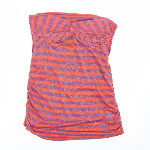 River Island Womens Orange Striped  Basic T-Shirt Size 10  - STRAPLESS