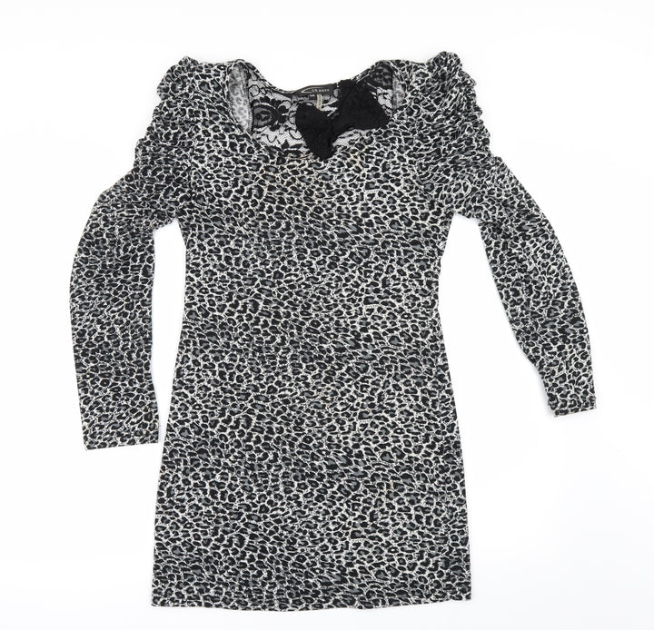 SUR MODA Womens Grey Animal Print Pencil Dress Size M