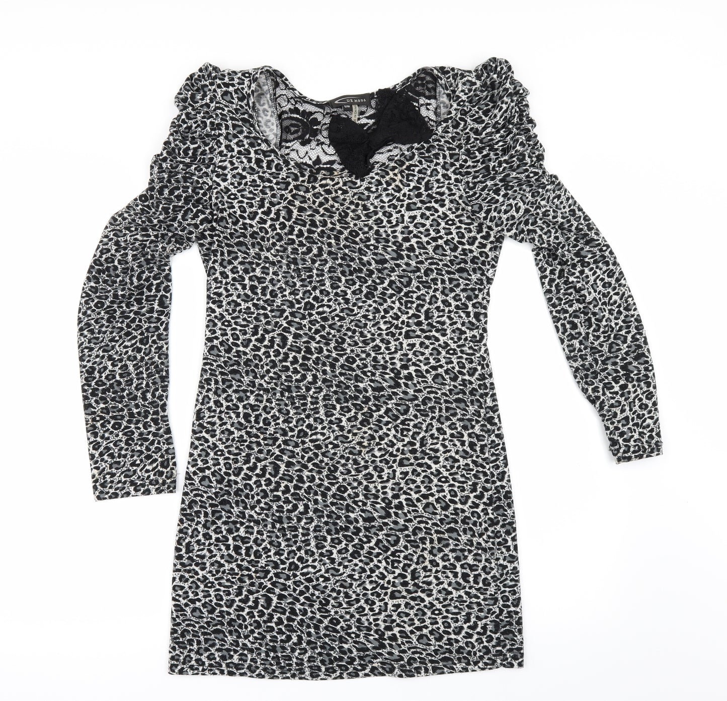 SUR MODA Womens Grey Animal Print  Pencil Dress  Size M