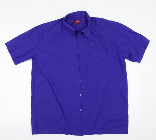 Front view of Petroleum men’s blue button-up, size L