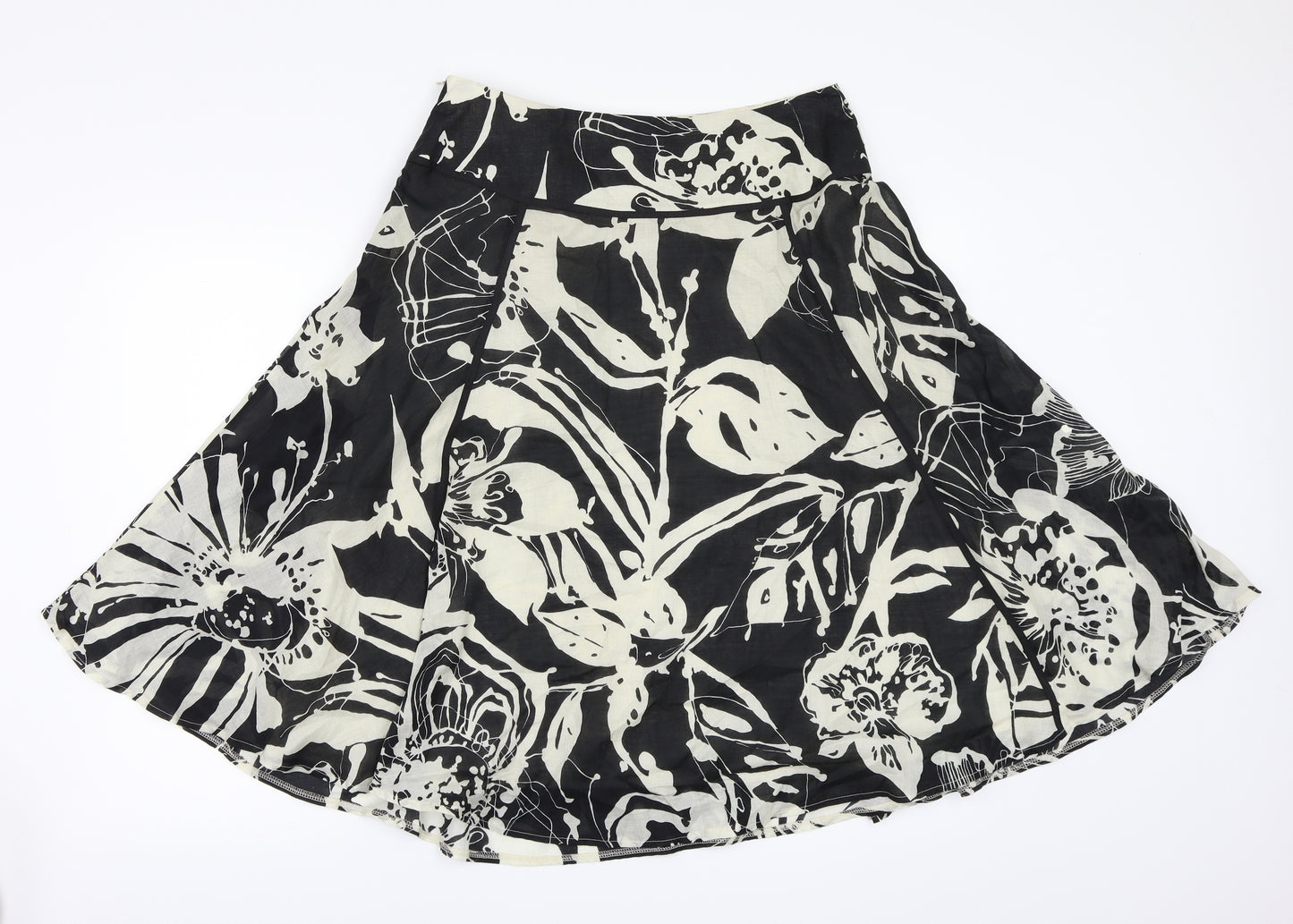 M&S Womens Black Floral  A-Line Skirt Size 12
