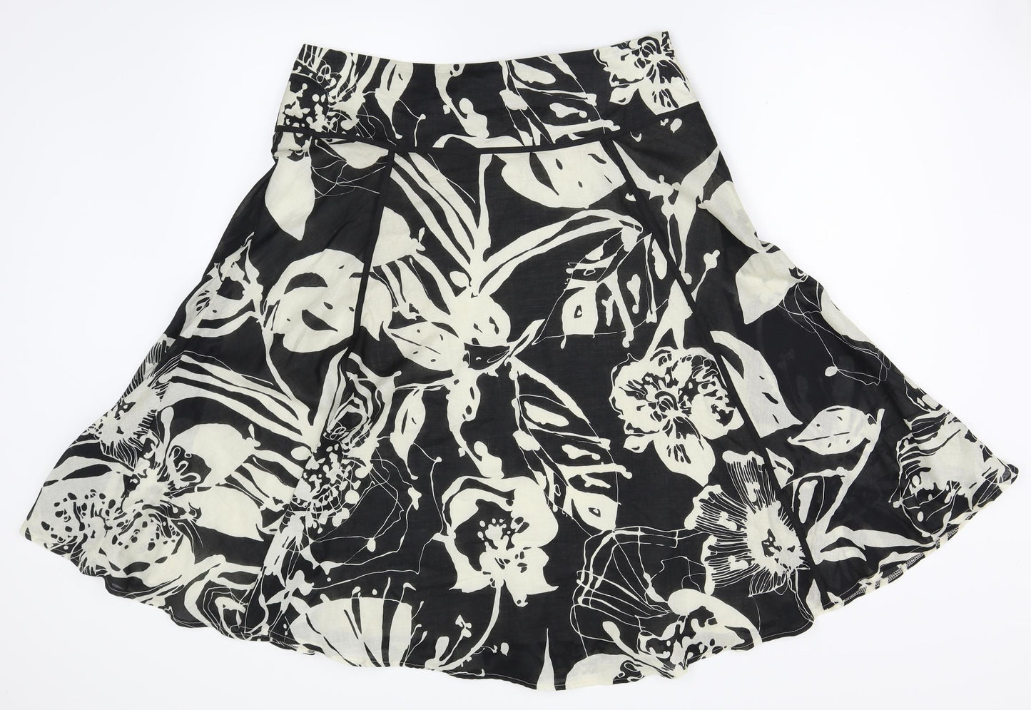 M&S Womens Black Floral  A-Line Skirt Size 12