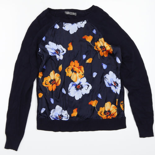 Laura Ashley Womens Blue Floral  Pullover Jumper Size 8