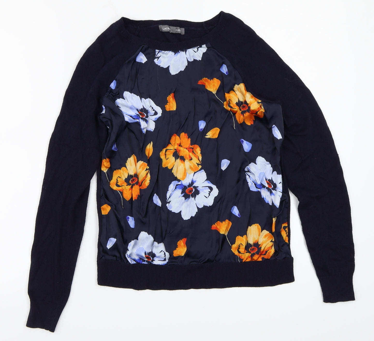 Laura Ashley Womens Blue Floral  Pullover Jumper Size 8