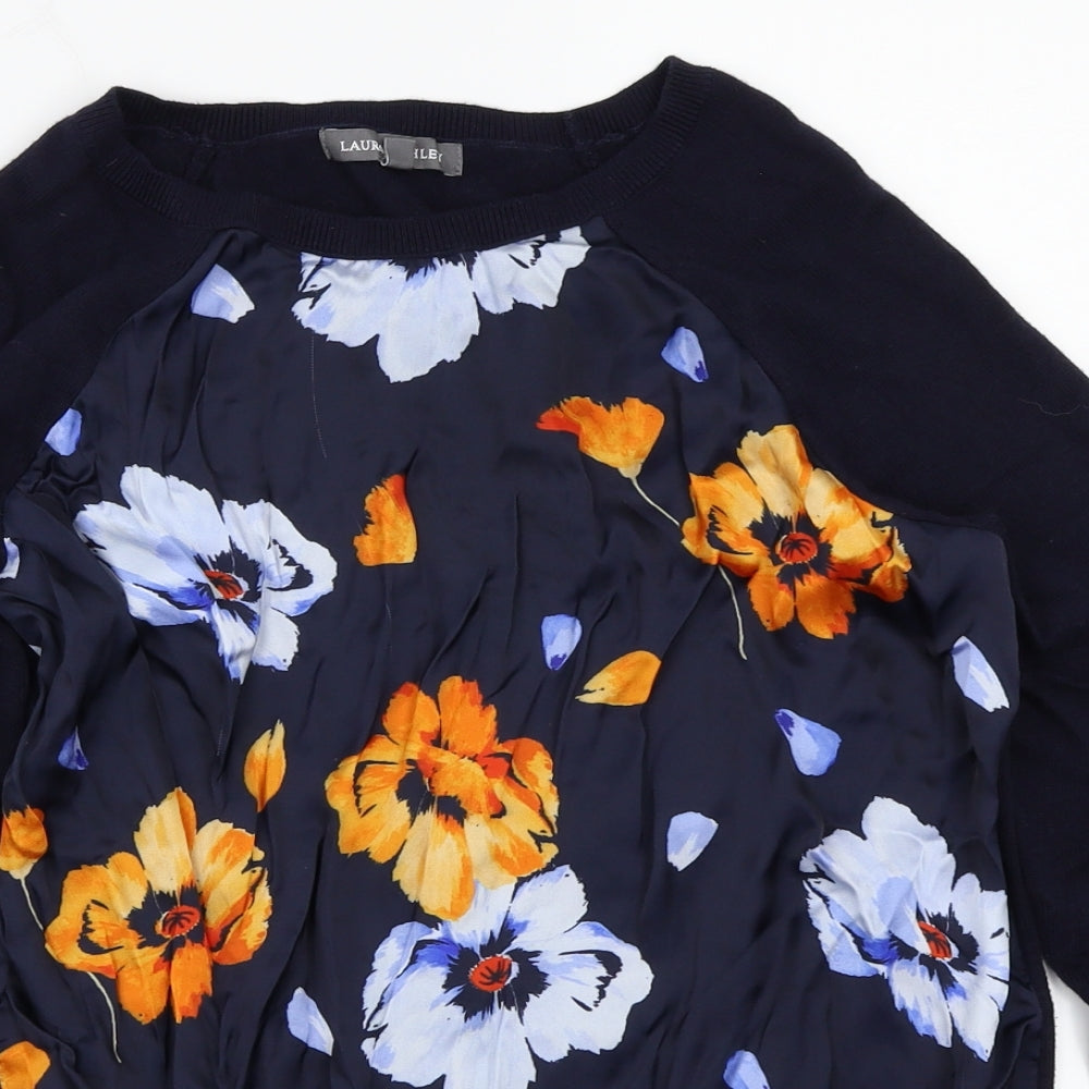 Laura Ashley Womens Blue Floral  Pullover Jumper Size 8