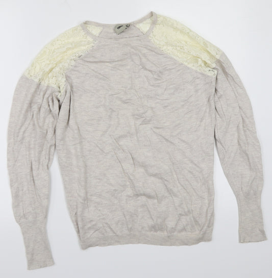 Front view of ASOS women’s beige pullover sweatshirt, size UK 8