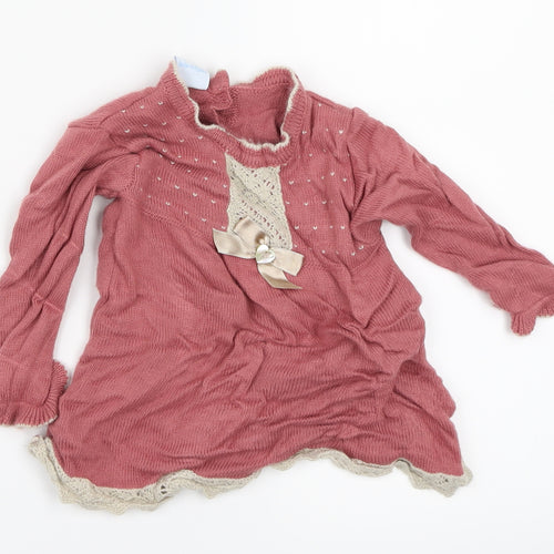 Preworn Girls Pink   Pullover Jumper Size 12-18 Months