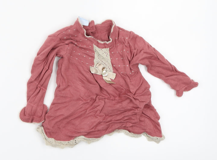Preworn Girls Pink Pullover Jumper Size 12-18 Months