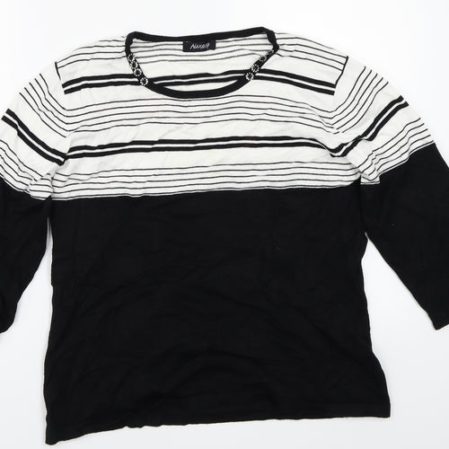 Alexara Womens Black Striped  Basic T-Shirt Size L