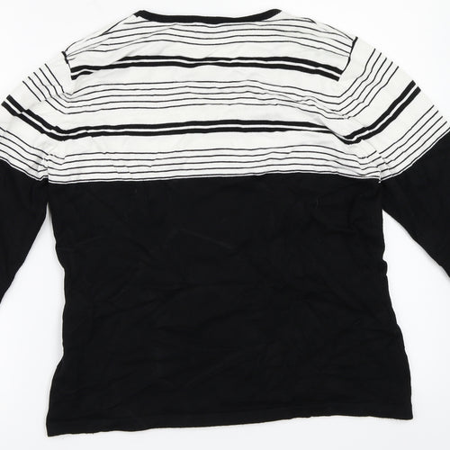 Alexara Womens Black Striped  Basic T-Shirt Size L