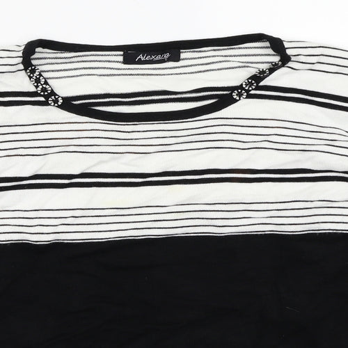 Alexara Womens Black Striped  Basic T-Shirt Size L