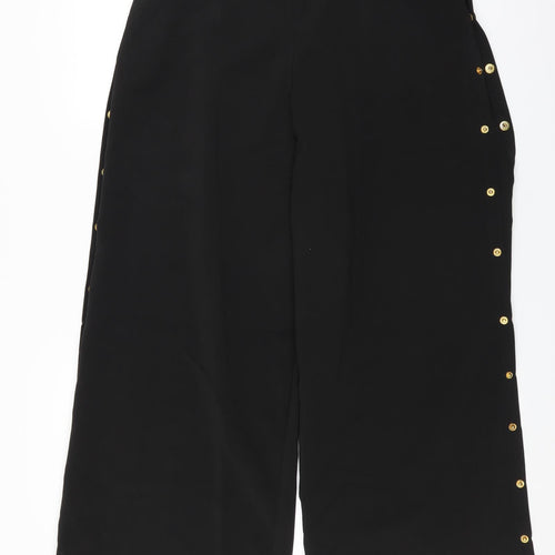 Miss pap Womens Black   Trousers  Size 12 L29 in - wide leg popper leg detail