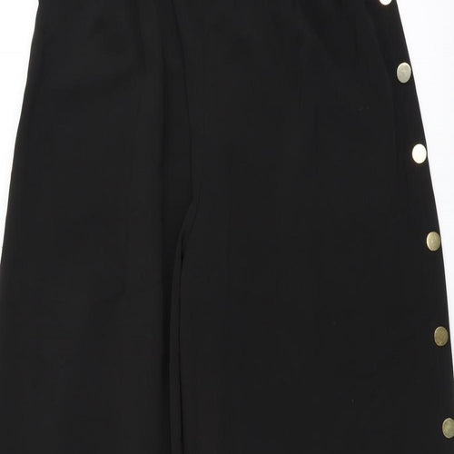 Miss pap Womens Black   Trousers  Size 12 L29 in - wide leg popper leg detail