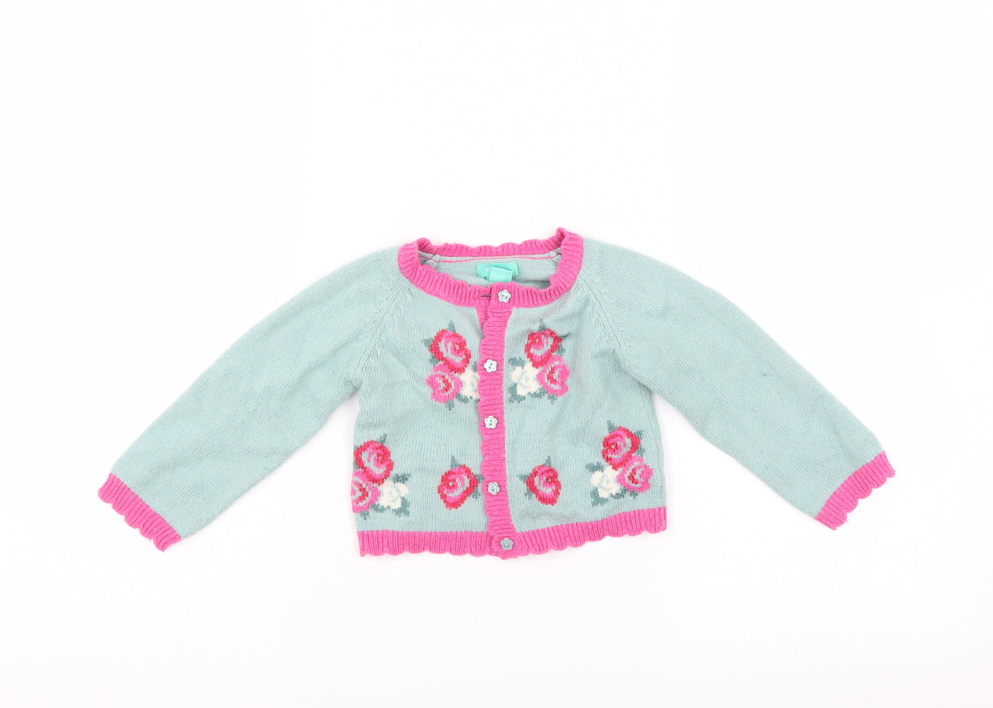 Monsoon Girls Green   Cardigan Jumper Size 12-18 Months  - Floral embroidery