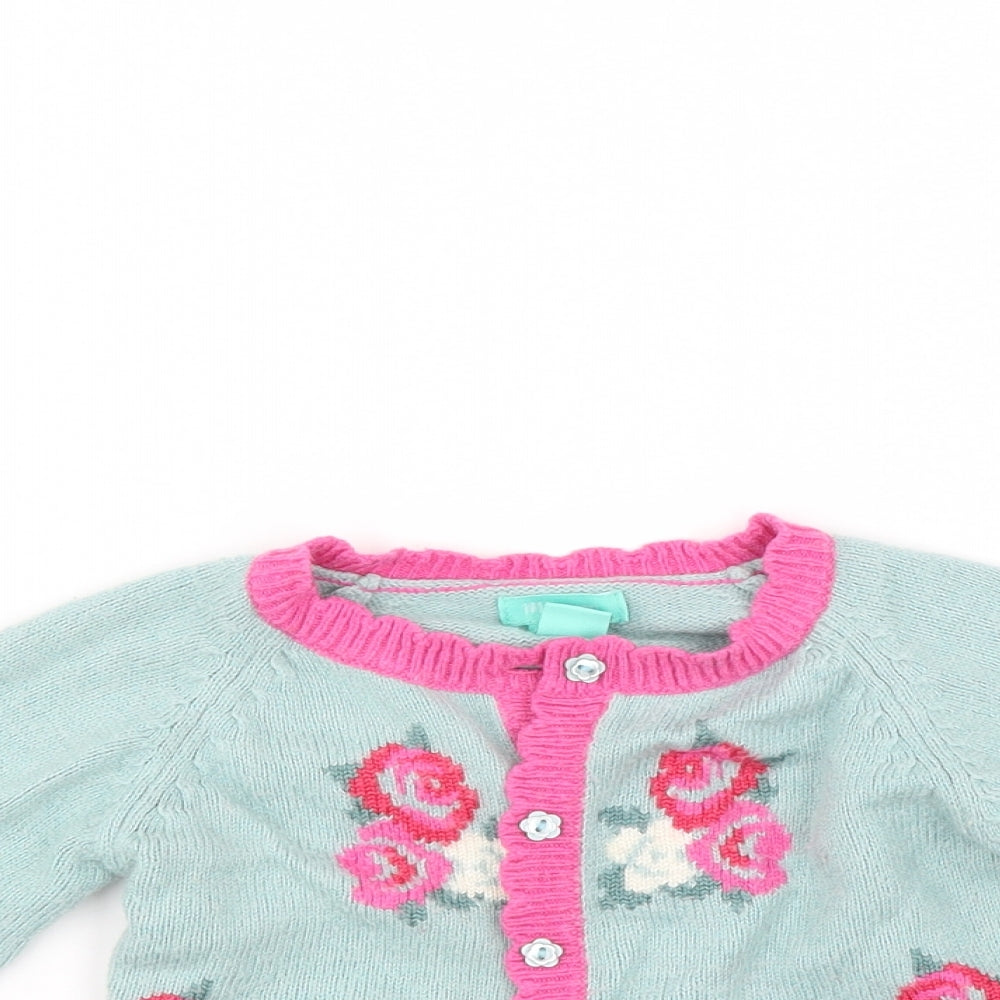 Monsoon Girls Green   Cardigan Jumper Size 12-18 Months  - Floral embroidery