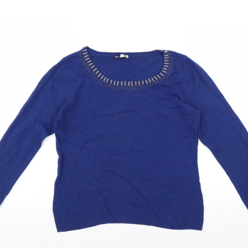 EAST Womens Blue   Pullover Jumper Size 12  - beaded neckline