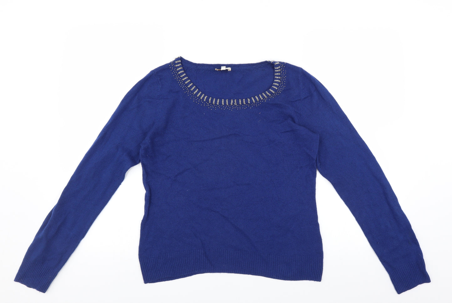 EAST Womens Blue   Pullover Jumper Size 12  - beaded neckline