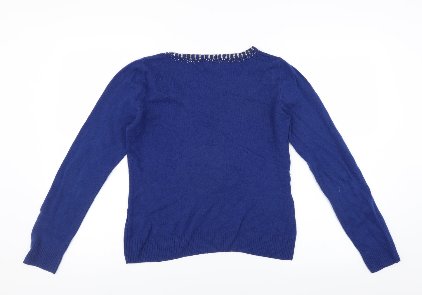 EAST Womens Blue   Pullover Jumper Size 12  - beaded neckline