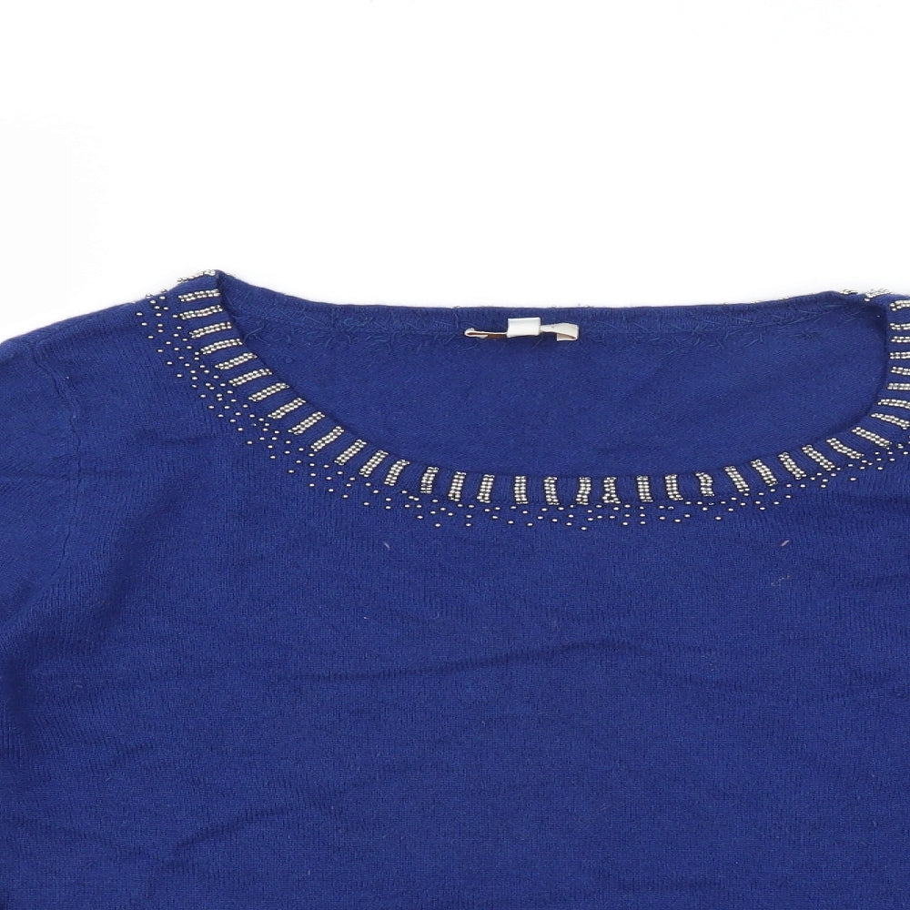 EAST Womens Blue   Pullover Jumper Size 12  - beaded neckline