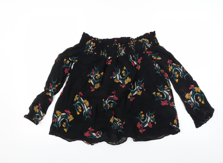 River Island Womens Black Floral  Basic Blouse Size 6