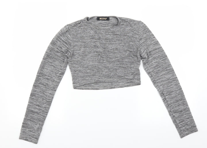 Misspap Womens Grey Cropped T-Shirt Size S - glittery cropped