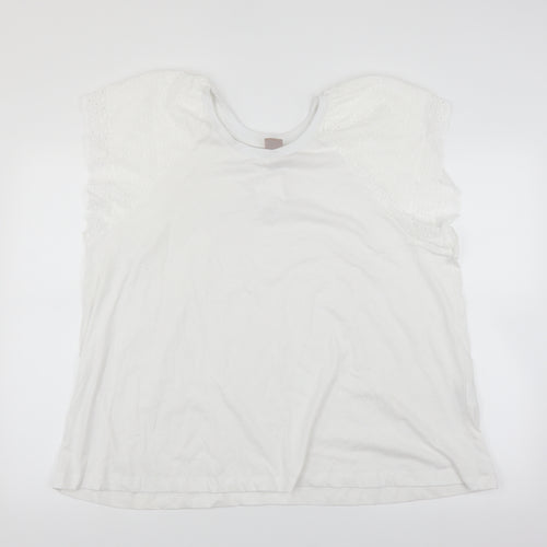 H&M Womens White   Basic T-Shirt Size XL  - Crochet Sleeve Detail