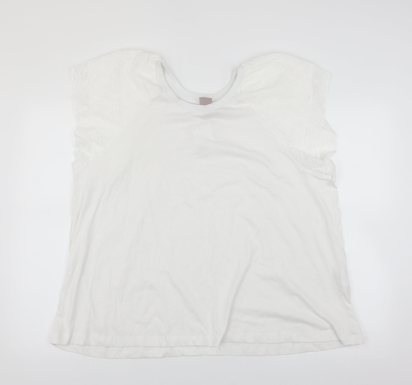 H&M Womens White   Basic T-Shirt Size XL  - Crochet Sleeve Detail