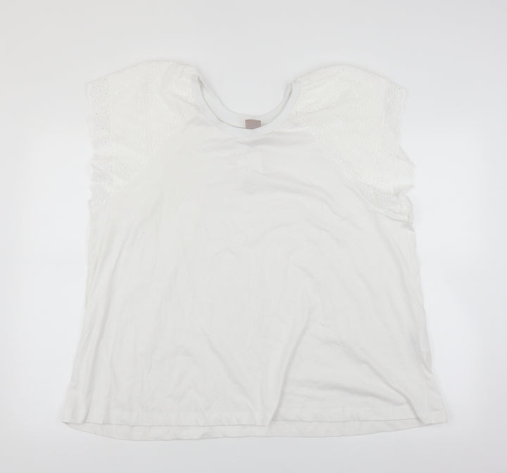 H&M Womens White   Basic T-Shirt Size XL  - Crochet Sleeve Detail