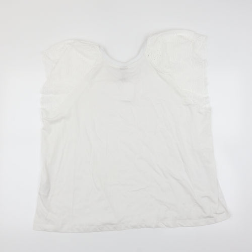 H&M Womens White   Basic T-Shirt Size XL  - Crochet Sleeve Detail