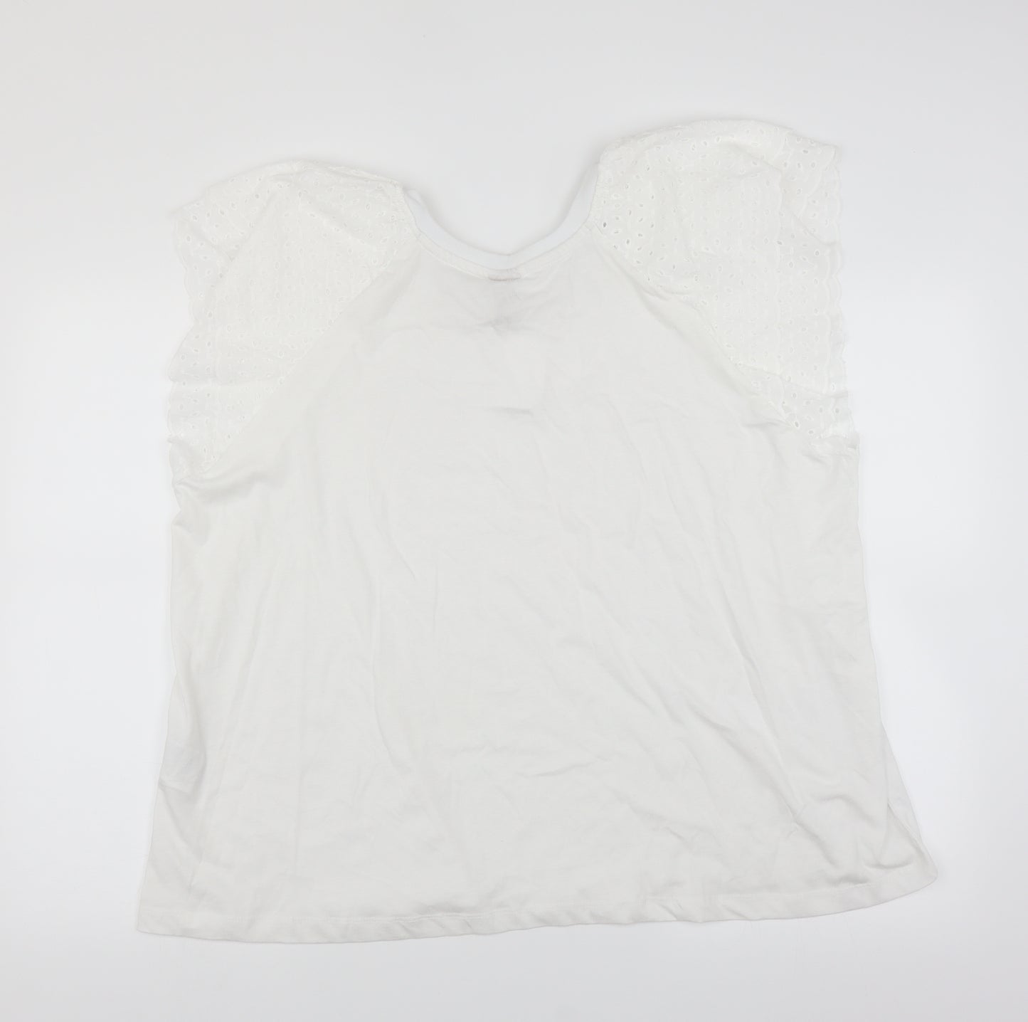 H&M Womens White   Basic T-Shirt Size XL  - Crochet Sleeve Detail