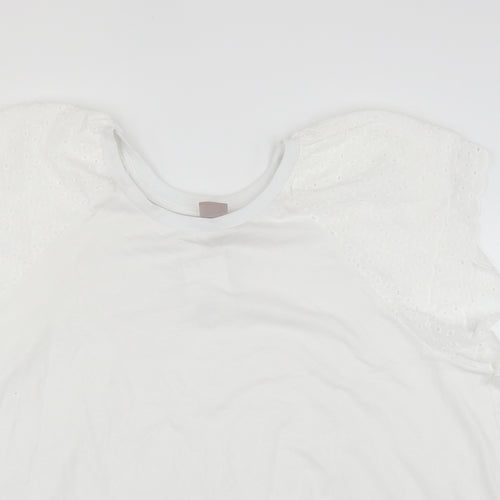 H&M Womens White   Basic T-Shirt Size XL  - Crochet Sleeve Detail